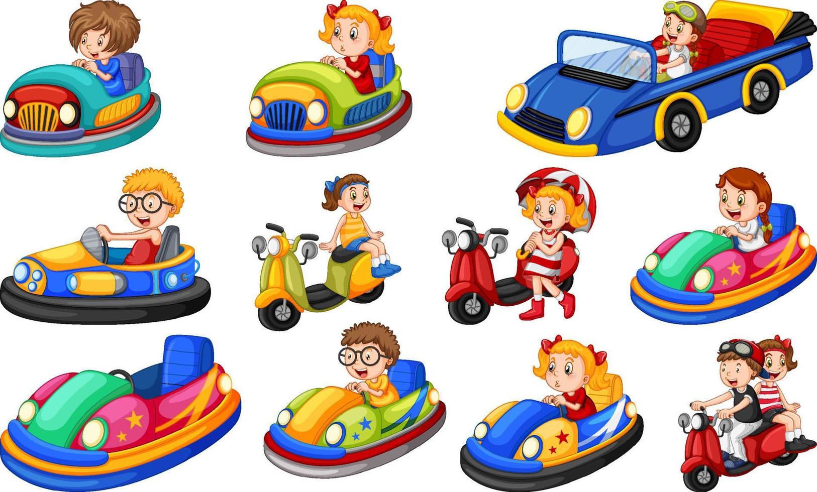 Set of kids riding Go-Kart vector