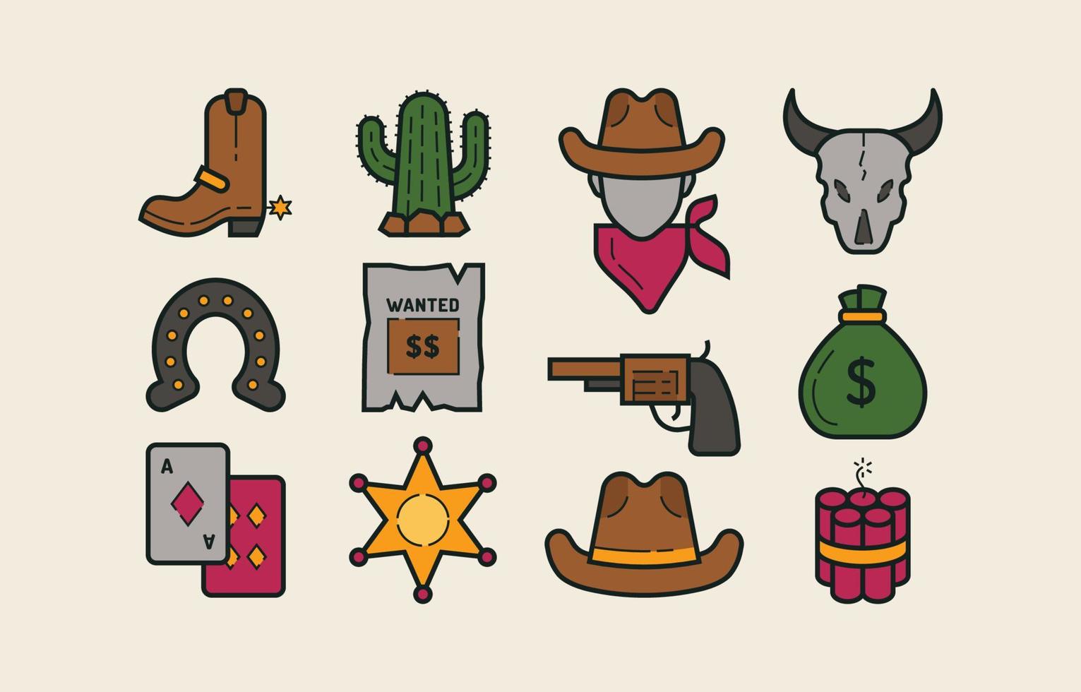 conjunto de iconos de vaquero vector