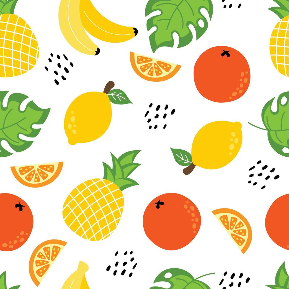 patrón repetitivo sin costuras de varias frutas tropicales jugosas vector