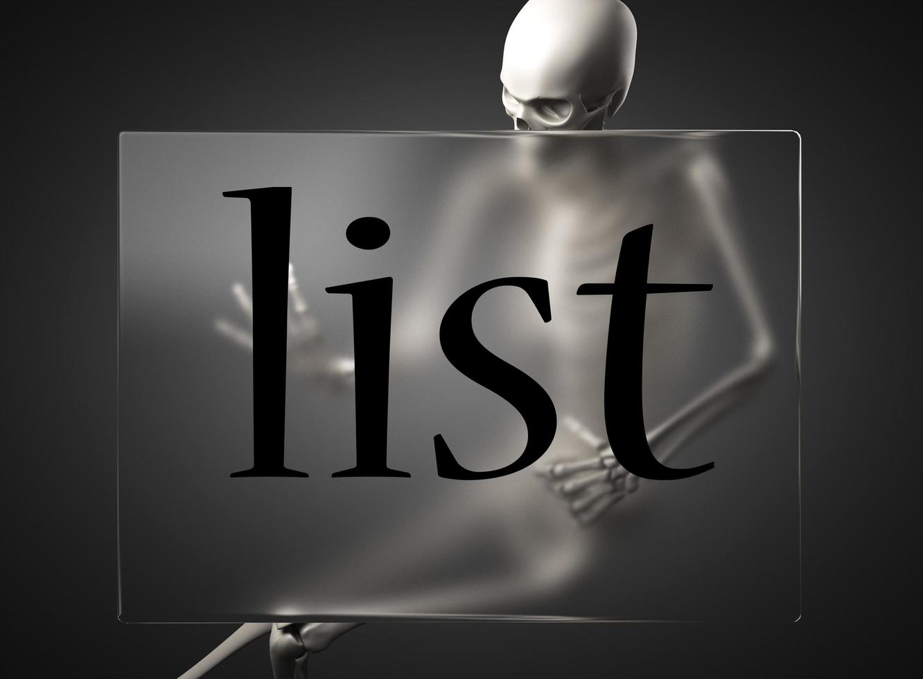 list word on glass and skeleton photo