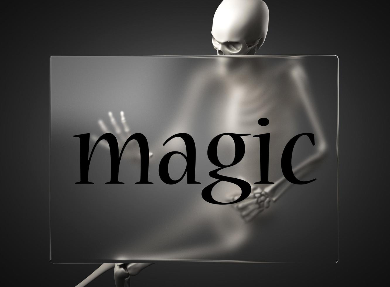 magic word on glass and skeleton photo