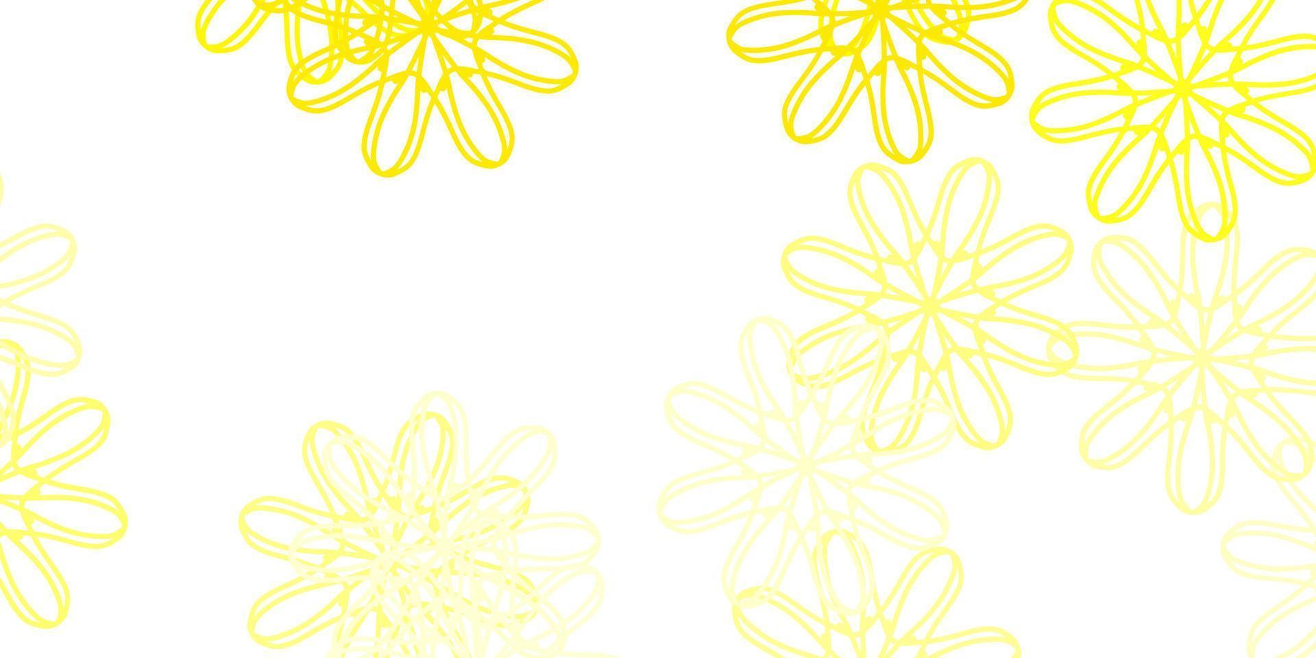 Fondo de doodle de vector amarillo claro con flores.