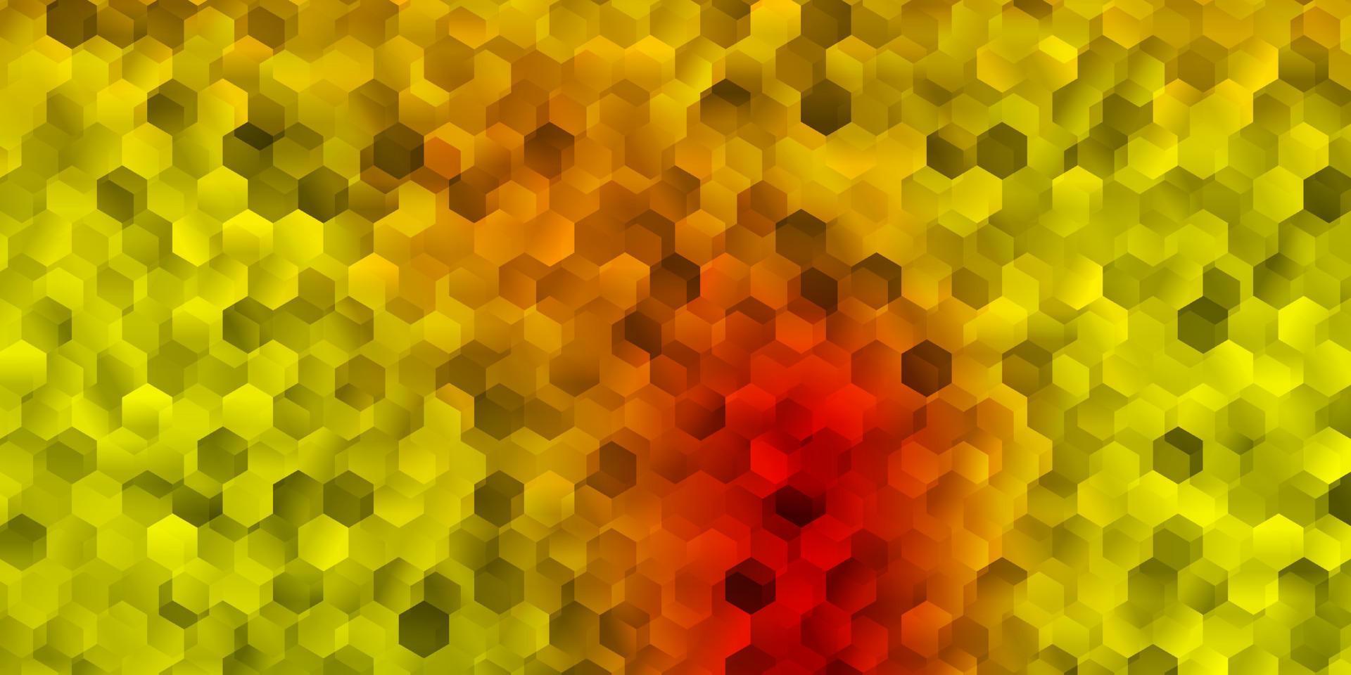 Light red, yellow vector background with hexagonal shapes.