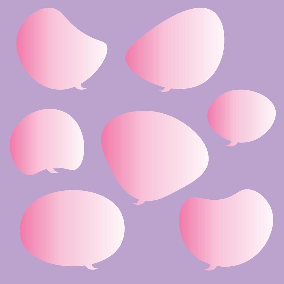 Speech bubbles set with gradient pink empty bubbles, speaking and talk, communication and dialogue vector illustrations, isolated on a light purple background.