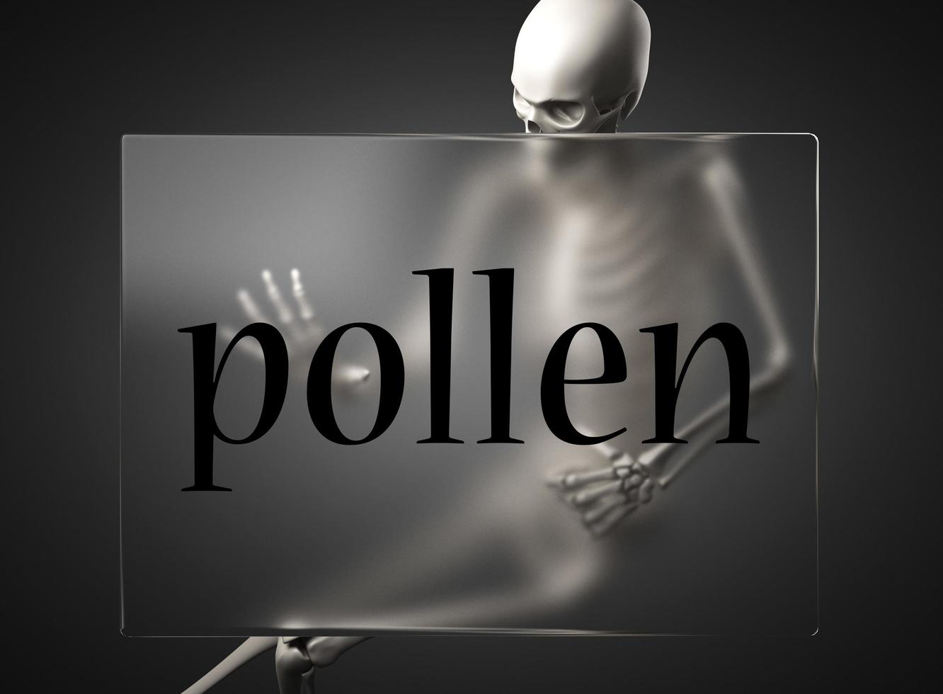 palabra de polen en vidrio y esqueleto foto