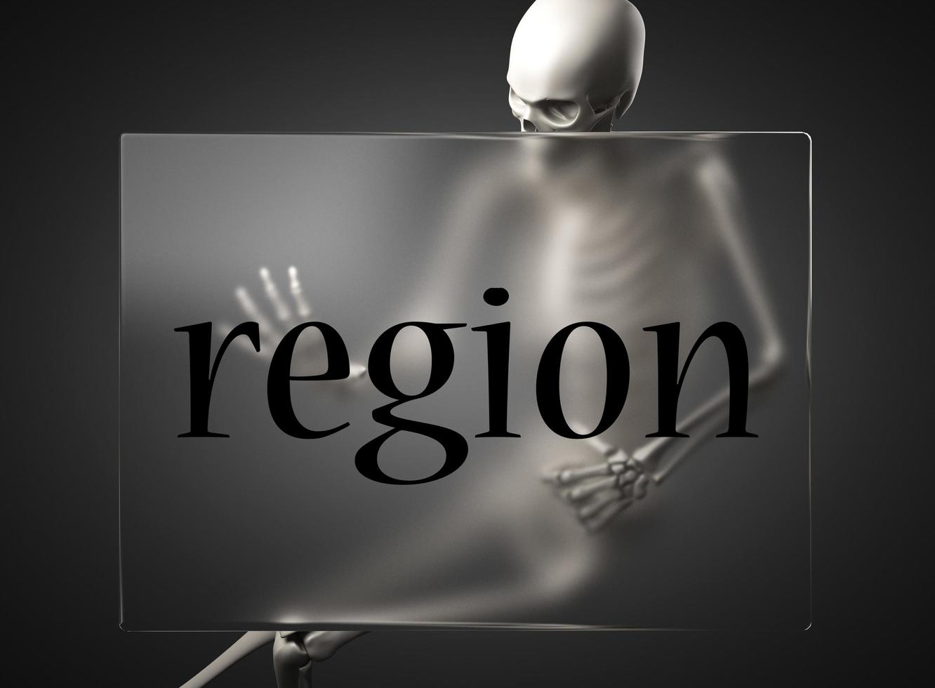 region word on glass and skeleton photo