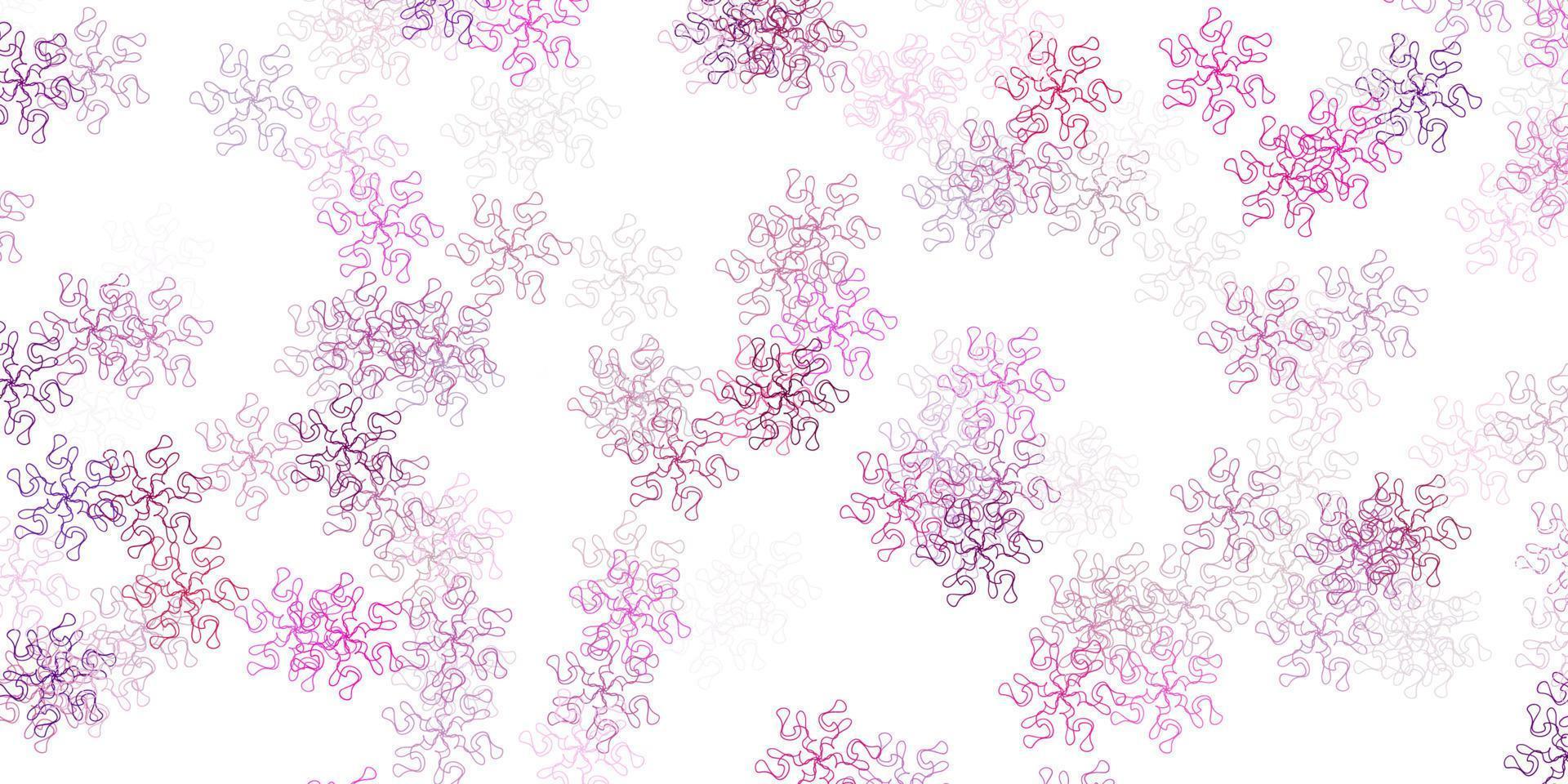 patrón de doodle de vector púrpura claro, rosa con flores.