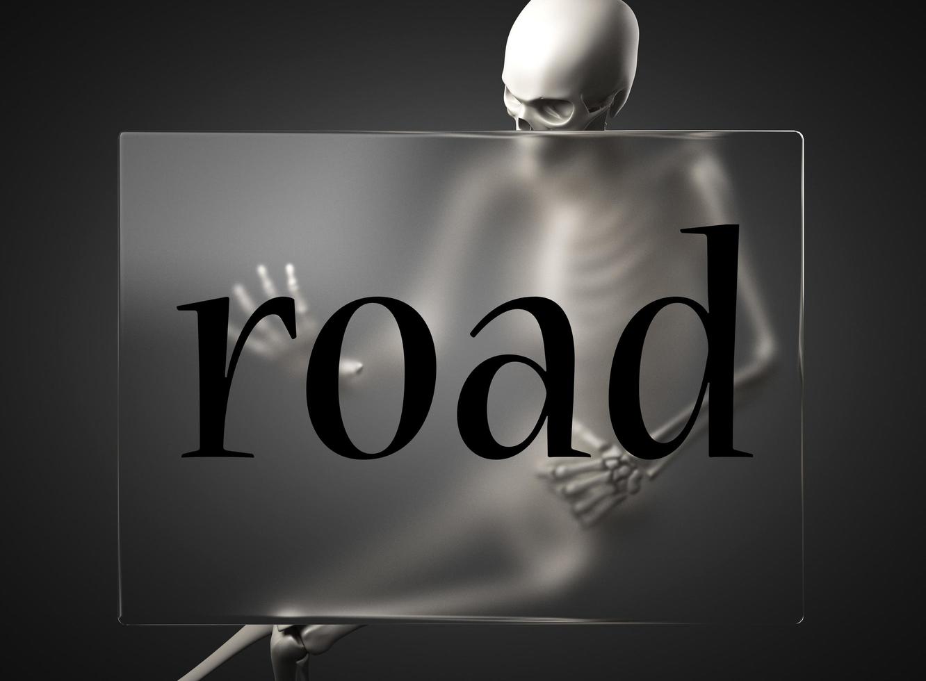 road word on glass and skeleton photo