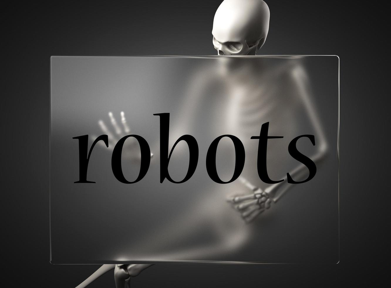 palabra de robots sobre vidrio y esqueleto foto
