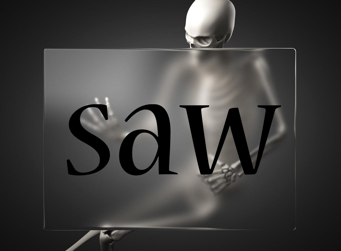 saw word on glass and skeleton photo