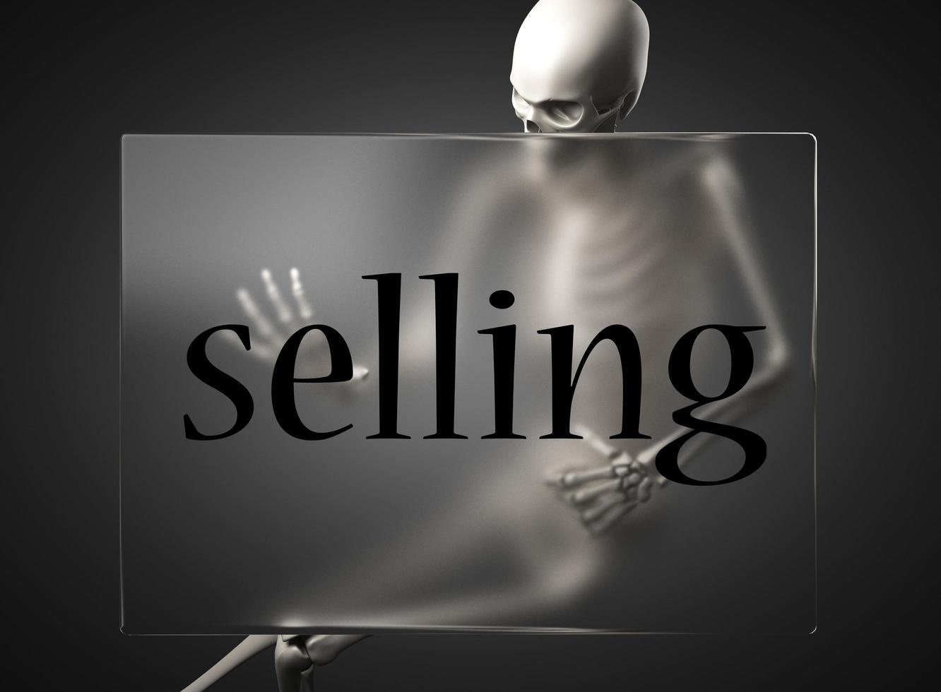 selling word on glass and skeleton photo