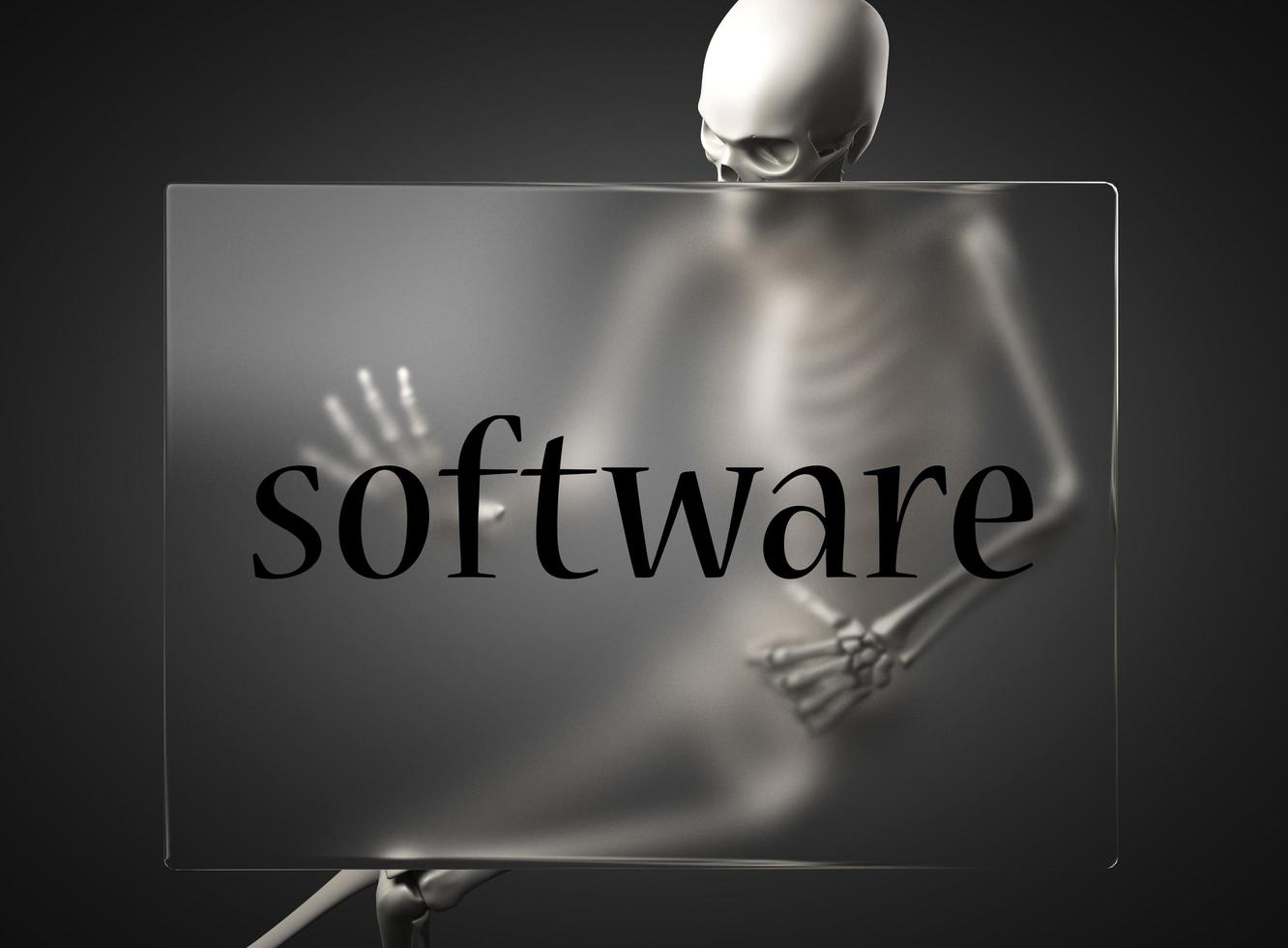 software word on glass and skeleton photo