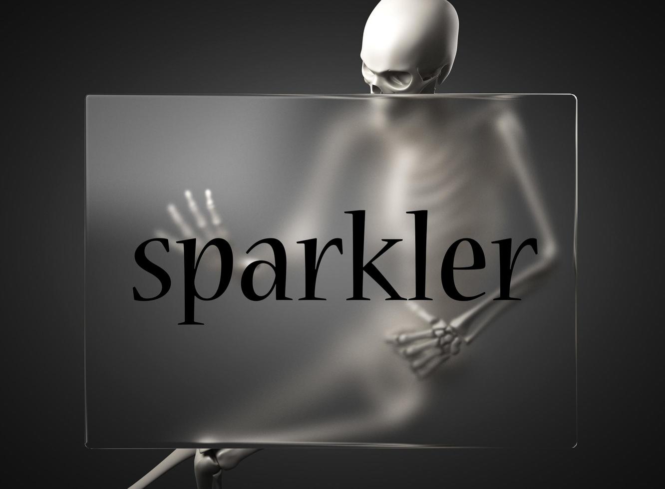 sparkler word on glass and skeleton photo