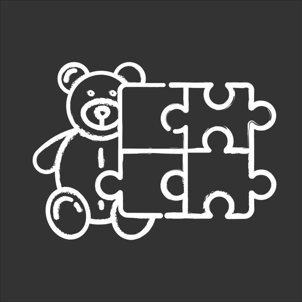 Toys and hobbies chalk icon. Products for babies, children. Kids game types. Teddy bear and puzzle. E commerce department, shopping categories. Isolated vector chalkboard illustration