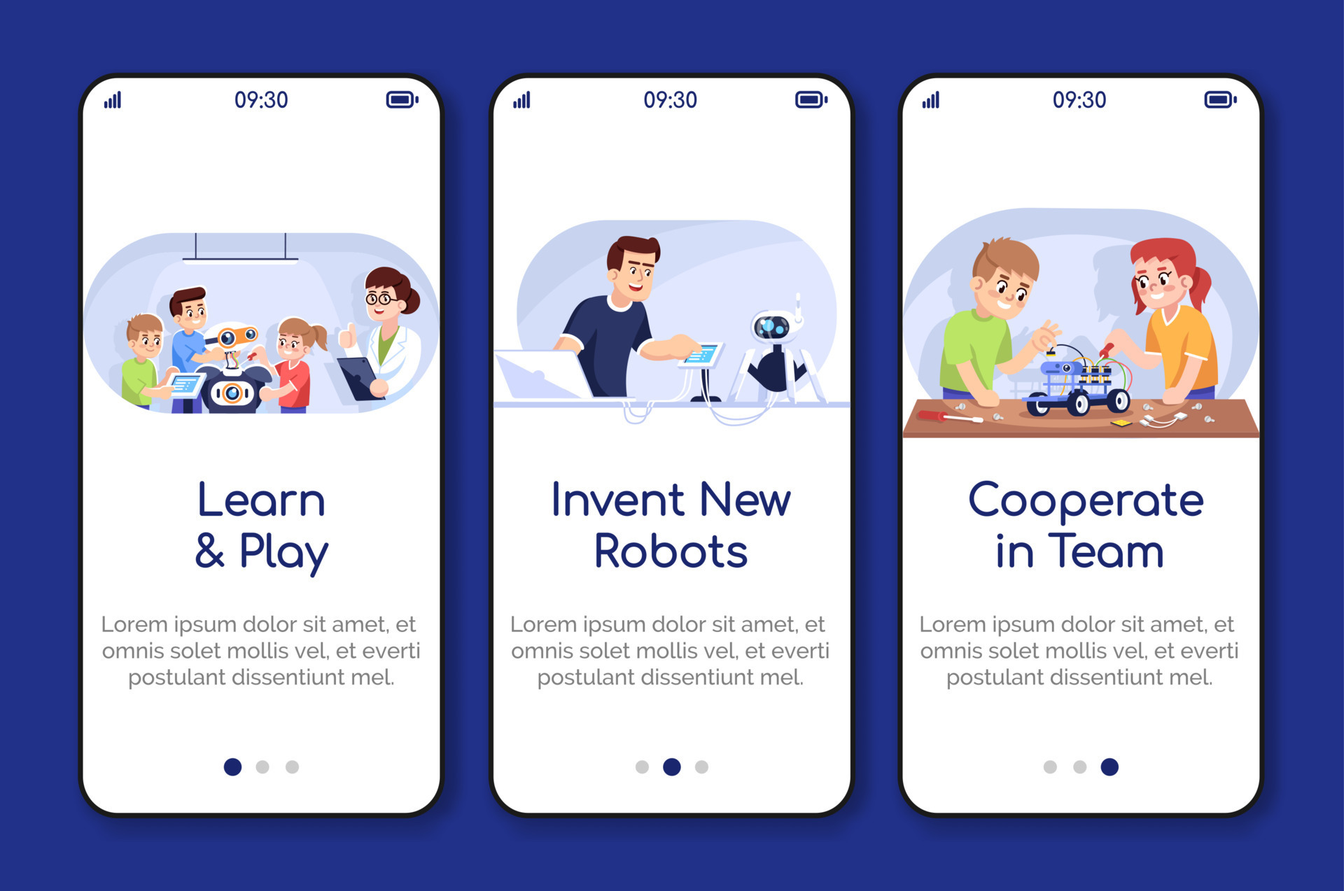 Robotics courses onboarding mobile app screen vector template. Kids and adults in science club. Walkthrough website steps with flat characters. UX, UI, GUI smartphone cartoon interface concept 7378439 Vector Art at Vecteezy Robotics courses onboarding mobile app screen vector template. Kids and adults in science club. Walkthrough website steps with flat characters. UX, UI, GUI smartphone cartoon interface concept 7378439 Vector Art at Vecteezy