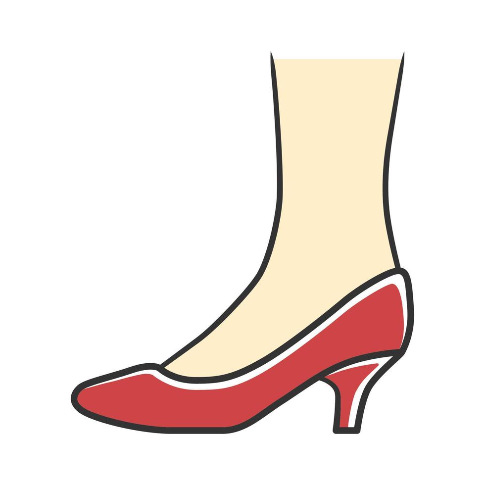 Kitten heel shoes red color icon. Woman stylish formal footwear design. Female casual and formal retro pumps side view. Fashionable ladies clothing accessory. Isolated vector illustration