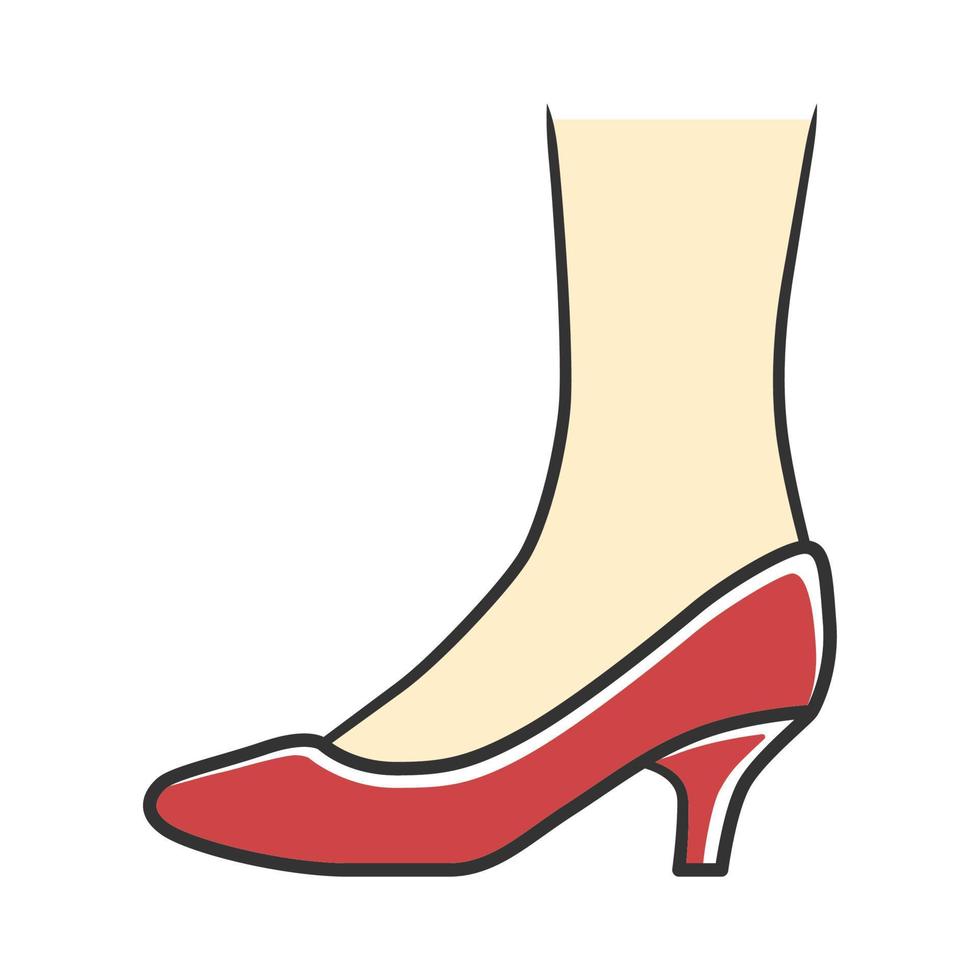 zapatos de tacón gatito icono de color rojo. diseño elegante de calzado formal de mujer. Vista lateral de las bombas retro informales y formales femeninas. accesorio de ropa de mujer de moda. ilustración vectorial aislada vector