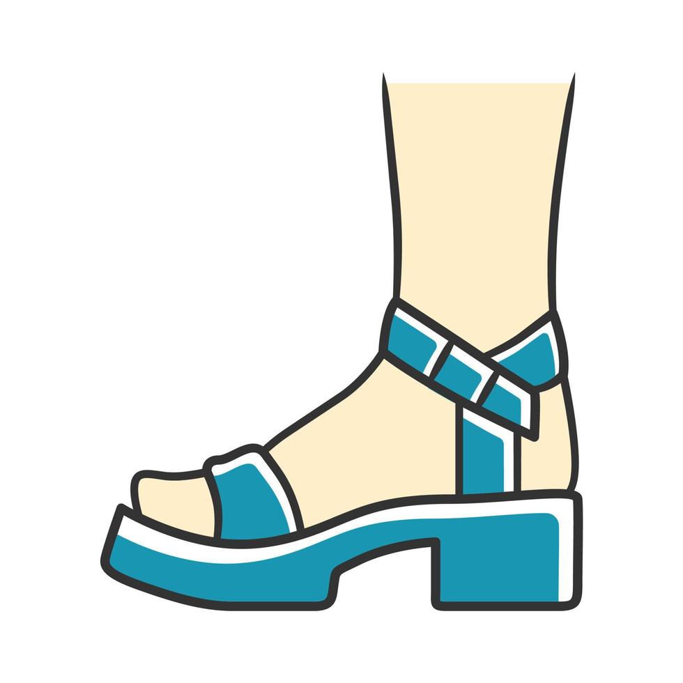 Block heel blue color icon. Woman stylish footwear design. Female casual shoes, ladies modern summer sandals side view. Fashionable retro clothing accessory. Isolated vector illustration