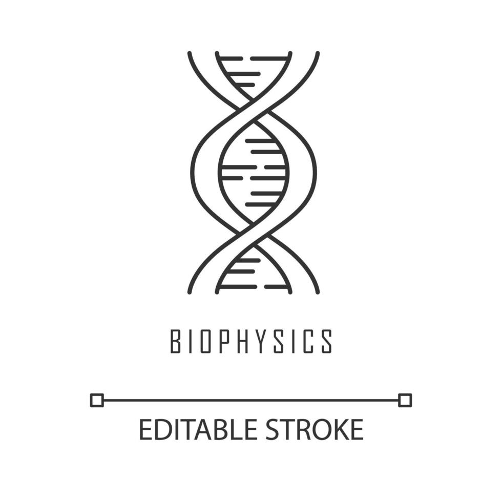 icono lineal de biofísica. genética. estructura de la molécula de hélice de  adn. estudios científicos del