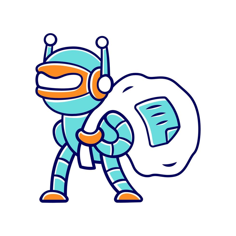 Scraper bot color icon. Malicious bad robot. Content stealing. Software program. Internet data collecting bot. Web scraping service. Artificial intelligence. Isolated vector illustration