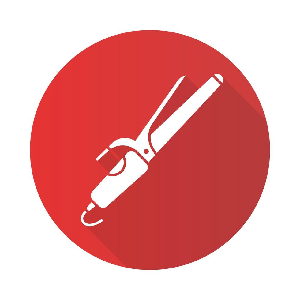 Hair curler flat design long shadow glyph icon. Curling iron. Curling tongs. Creating curls by heating. Electric hairdresser tool. Professional hair styling. Vector silhouette illustration