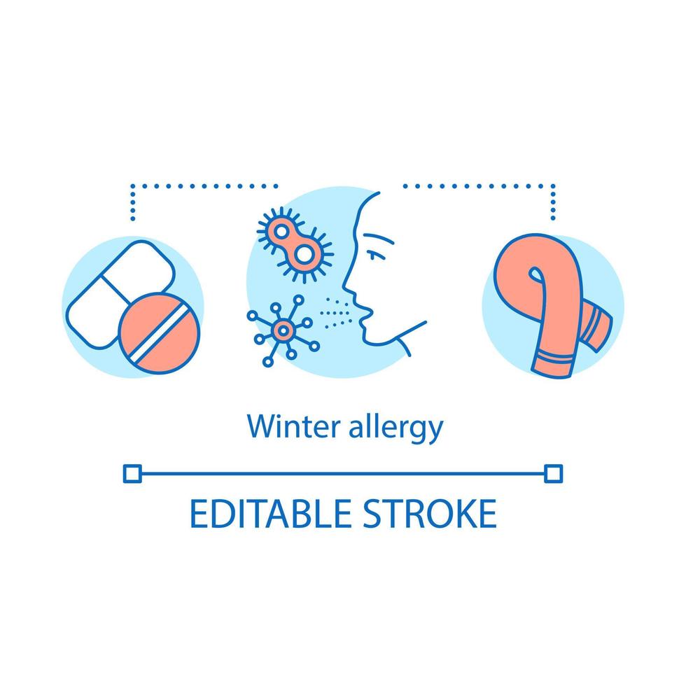 Winter allergy concept icon. Seasonal allergic disease idea thin line illustration. Immune system weakening. Mold and dust indoor allergies symptoms. Vector isolated outline drawing. Editable stroke