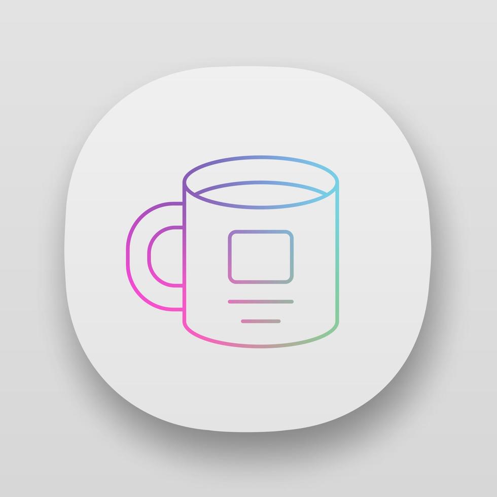 Ceramic utensil, personal cup app icon. UI UX user interface. Web or mobile application. Crockery, kitchen set item vector isolated illustration. Corporate identity, merchandise, tableware accessory