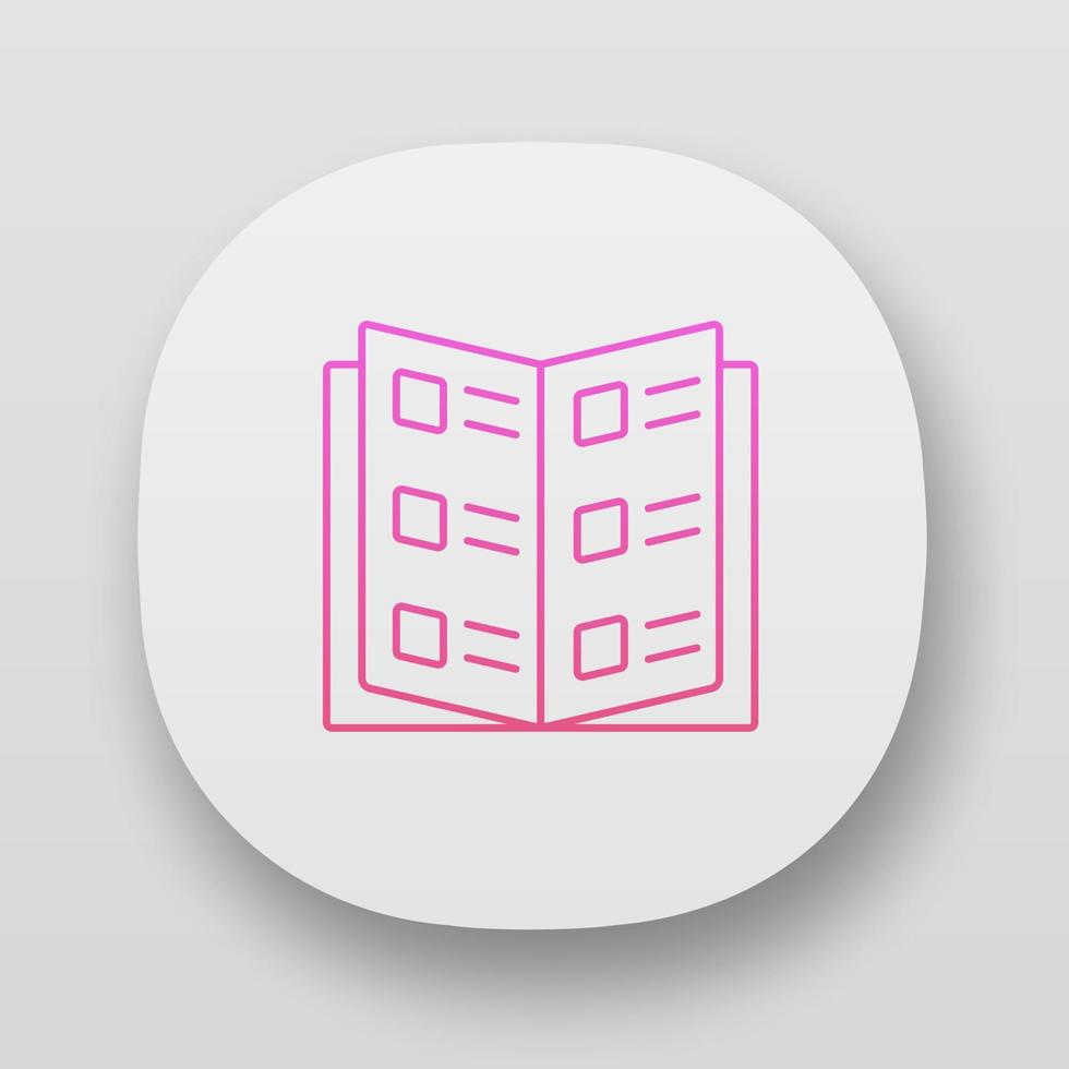 Reference book, business catalog app icon. UI UX user interface.  or