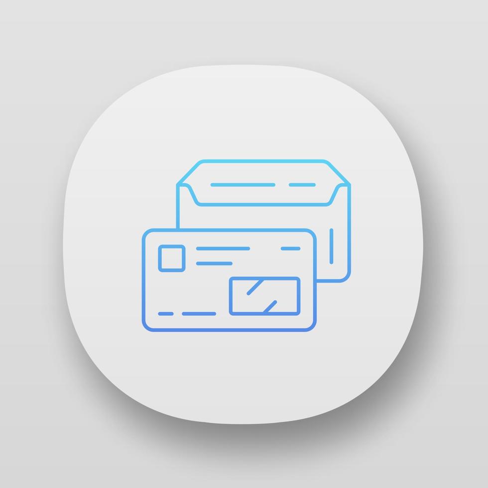 Open envelope with credit card app icon. UI UX user interface. Web or mobile application. Driver licence, id vector isolated illustration. Mail, corporate pass. Company employee, worker attribute