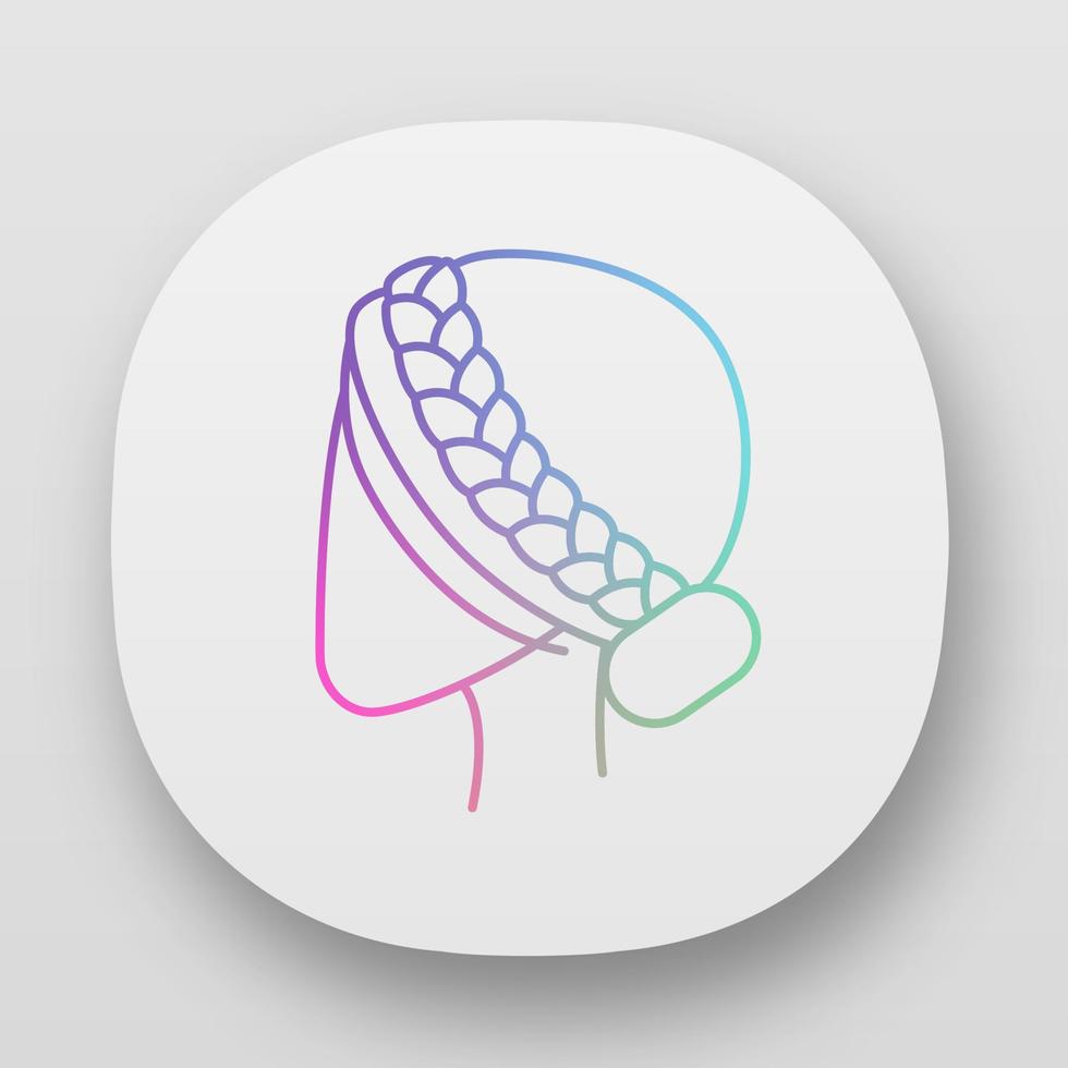 Woman hairstyle app icon. Professional hairstyling. Female head with braided hair. Hairdresser services. Hair care. UI UX user interface. Web or mobile applications. Vector isolated illustrations