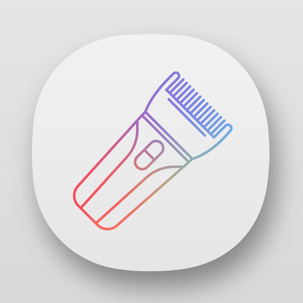 Hair clipper app icon. Electric hair trimmer. Haircutting machine. Professional man hairstyling. Hairdresser tool. UI UX user interface. Web or mobile applications. Vector isolated illustrations