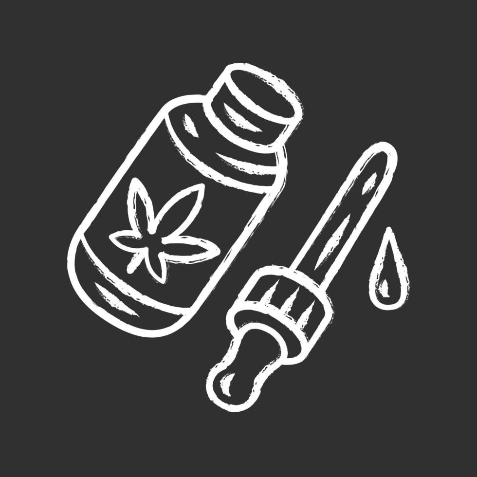 CBD oil chalk icon. Weed product. Cannabis industry. Medical uses of ganja. Hemp distribution, sale. Alternative medication. Marijuana legalization. Drug use. Isolated vector chalkboard illustration