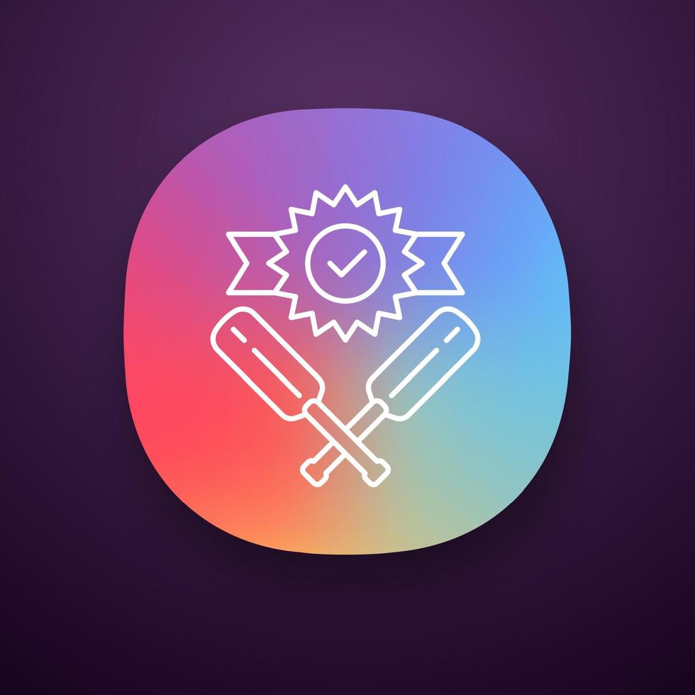 Cricket win app icon. Sport tournament. Winner trophy, crossed bits. Team battle. Sports activity. Total game result. UI UX user interface. Web or mobile application. Vector isolated illustration