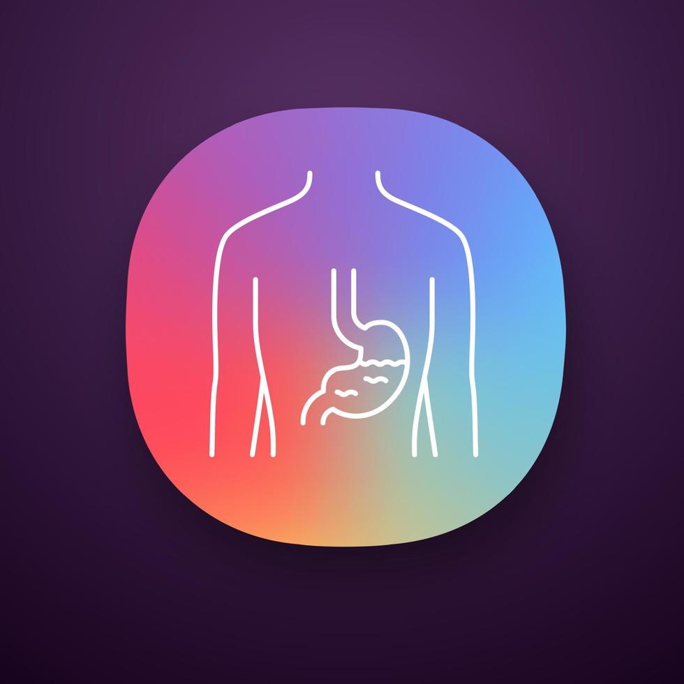 icono de la aplicación de estómago saludable. órgano humano en buen estado de salud. funcionamiento del sistema digestivo. tracto gastrointestinal saludable. interfaz de usuario ui ux. aplicación web o móvil. ilustración vectorial aislada vector