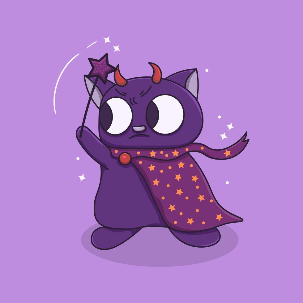 Hand Drawn of Cute Cat Wizard Character vector