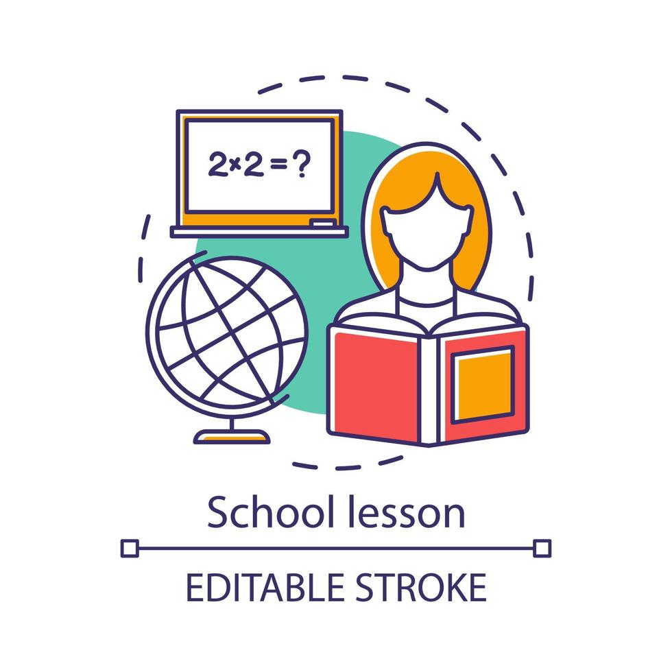 School lesson, learning process concept icon. Knowledge gaining idea thin line illustration. Elementary grade education. Globe and student with book vector isolated outline drawing. Editable stroke