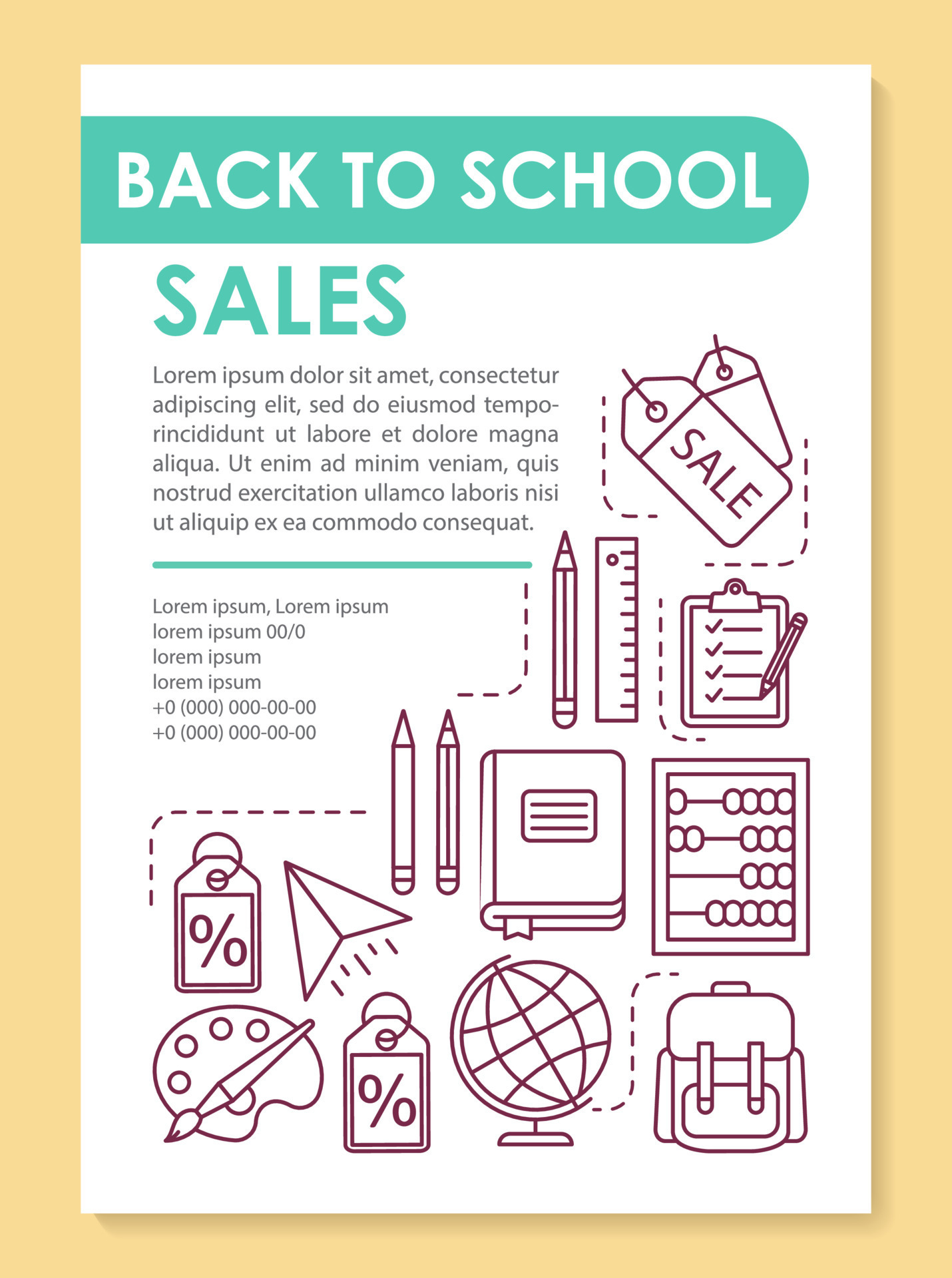 School stationery sale brochure template layout. Discount offers. Flyer