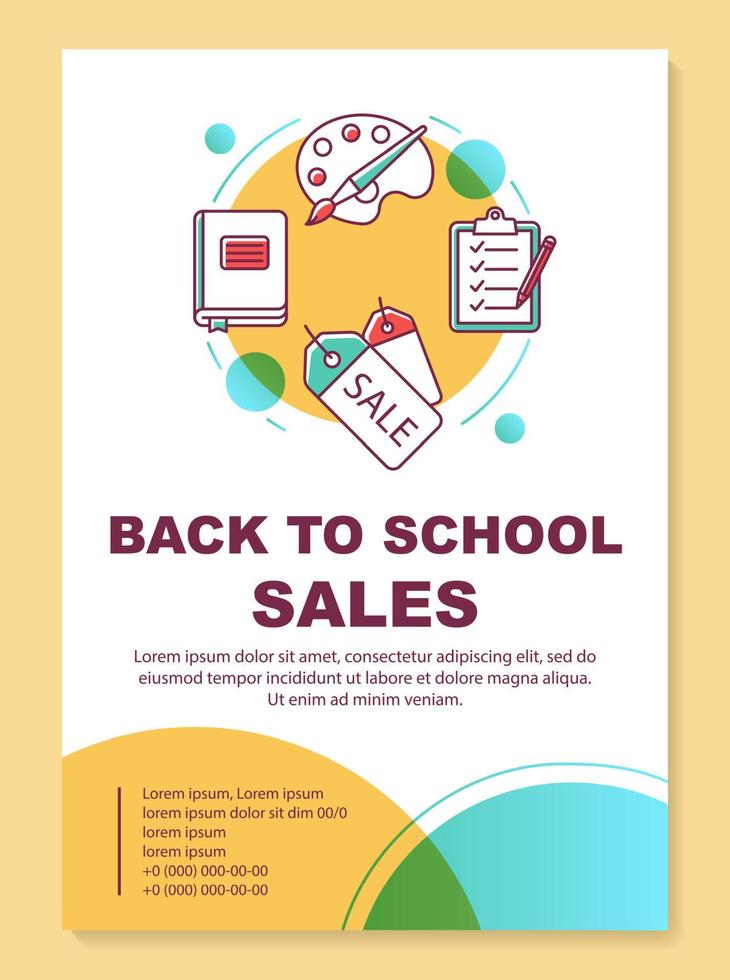 School total sales brochure template layout. Discount checklist. Flyer, booklet, leaflet print design with linear illustrations. Vector page layouts for magazines, annual reports, advertising poster