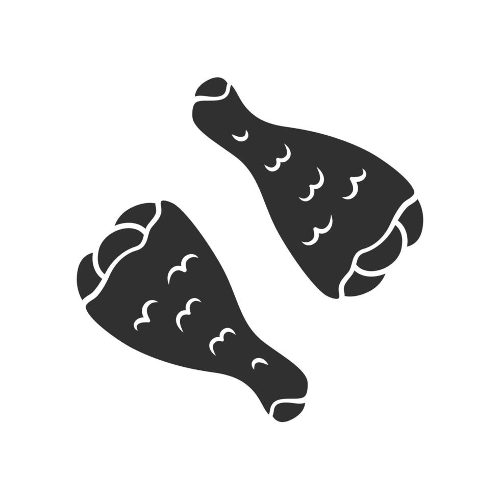 Chicken drumsticks glyph icon. Butchers meat. Meat production and sale. Protein source. Butchery business. Chicken legs. Silhouette symbol. Negative space. Vector isolated illustration