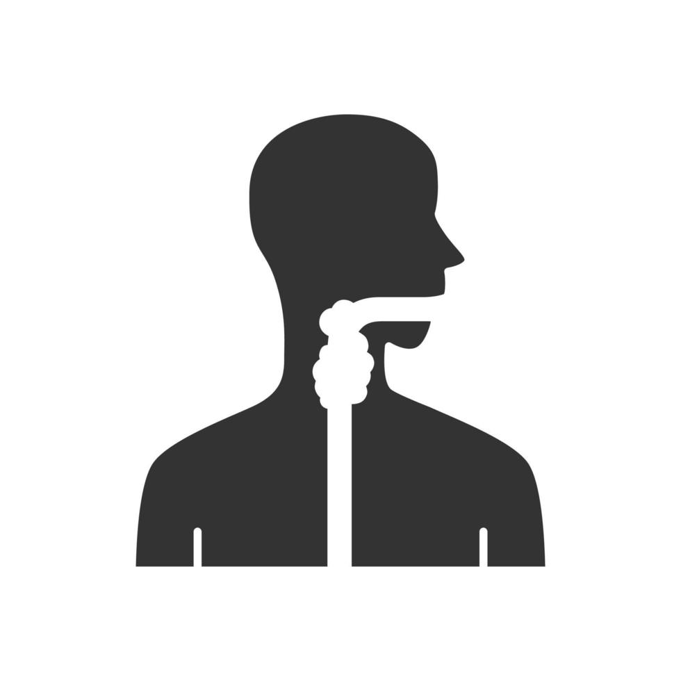 Ill throat glyph icon. Angina, tonsillitis. Upper section of alimentary canal. Sick internal body part. Gastrointestinal tract. Silhouette symbol. Negative space. Vector isolated illustration