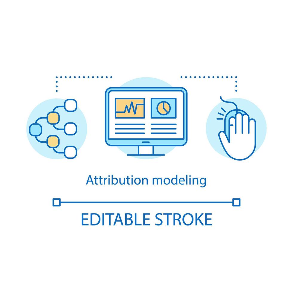 Attribution modeling concept icon. Digital marketing benefit idea thin line illustration. Web analytics, marketing activity, touchpoints. Vector isolated outline drawing. Editable stroke
