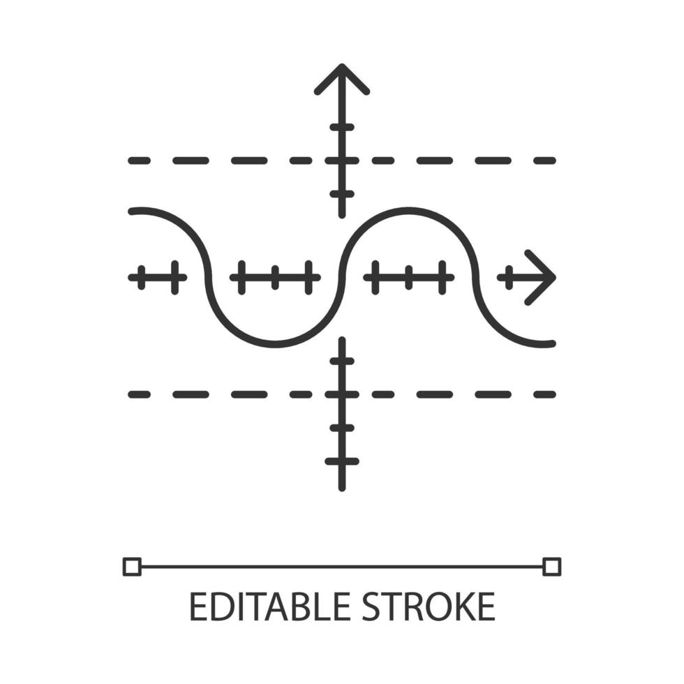 icono lineal del gráfico de función. función duplicada. sinusoide. curva sinusoidal. diagrama. gráfico matemático onda acústica ilustración de línea delgada. símbolo de contorno dibujo de contorno aislado vectorial. trazo editable vector