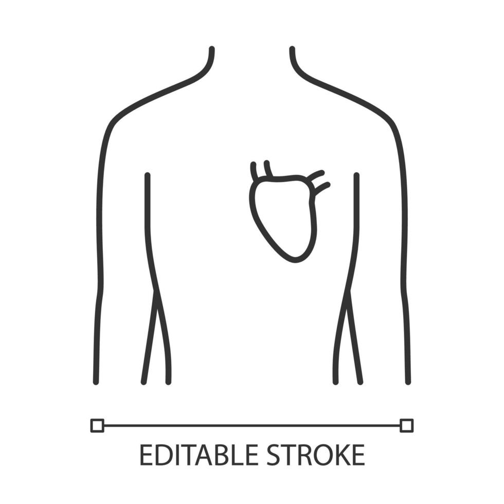Healthy heart linear icon. Human organ in good health. Functioning cardiovascular system. Thin line illustration. Contour symbol. Vector isolated outline drawing. Editable stroke
