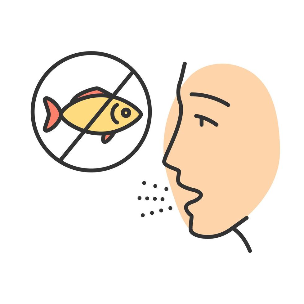 Fish allergy color icon. Finned fish sensitivity. Hypersensitivity of immune system. Allergic disease. Body reaction to allergens. Food intolerance. Medical problem. Isolated vector illustration