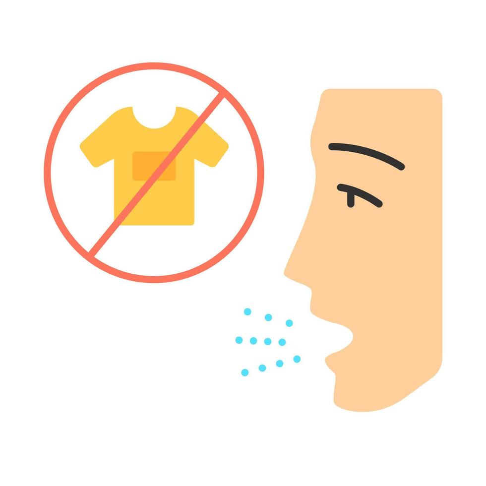 Clothing allergy flat design long shadow color icon. Textile contact dermatitis. Allergic disease. Medical problem. Ban bright synthetic clothes. Reaction to fabrics. Vector silhouette illustration