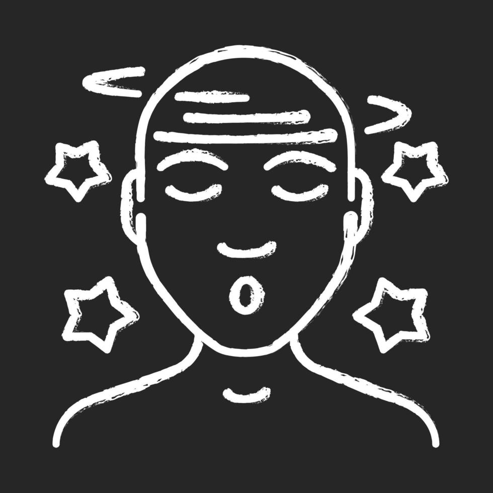 Dizziness chalk icon. Person suffering from vertigo illness. Influenza, cold, flu fever symptom. Headache, concussion, migraine. Anxiety, depression. Isolated vector chalkboard illustration