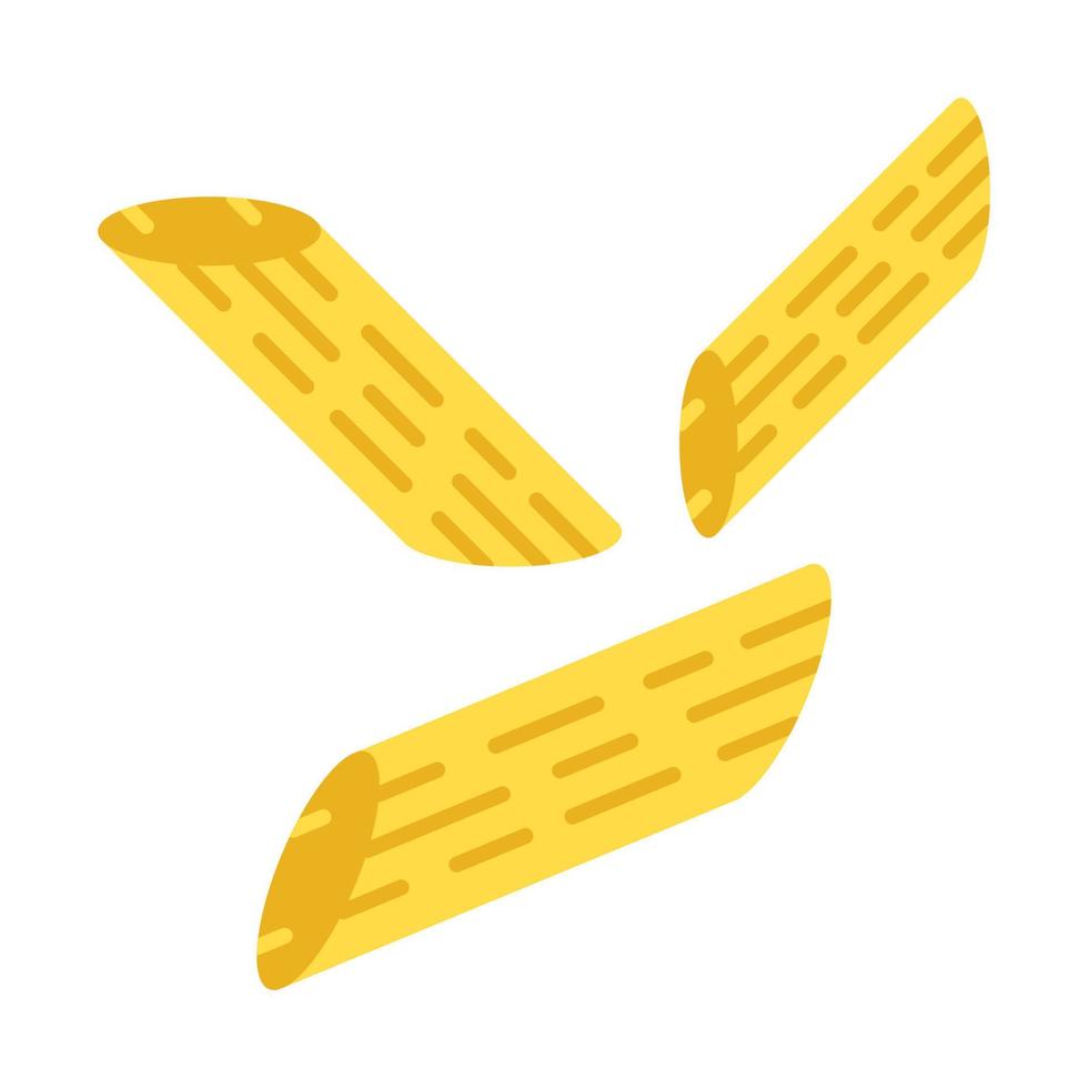 penne diseño plano icono de color de sombra larga. fideos italianos. pasta. pennoni, mostaccioli. Macarrones de corte recto en diagonal. comida mediterránea. tubos de masa cortos. ilustración de silueta vectorial vector