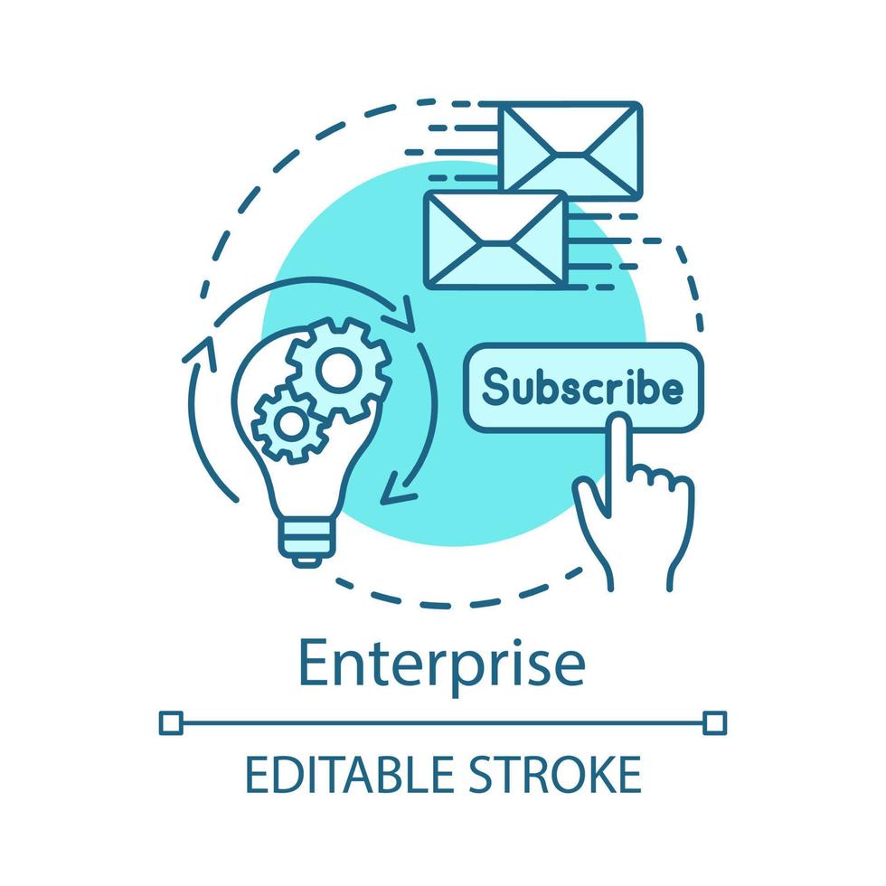 Enterprise concept icon. Email marketing subscription tariff idea thin line illustration. Customer database. Newsletter messages. Vector isolated outline drawing. Advertising service. Editable stroke