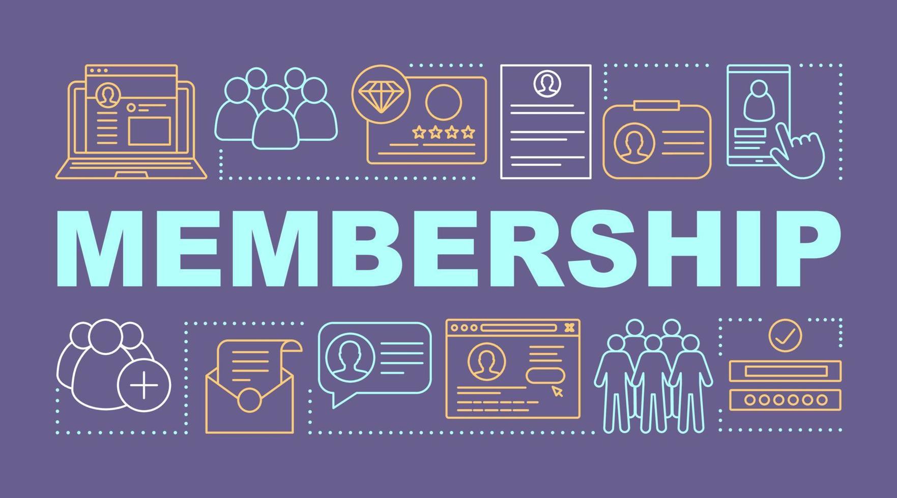Membership word concepts banner. Customer data. Personal account. Website registration. Presentation, website. Isolated lettering typography idea with linear icons. Vector outline illustration