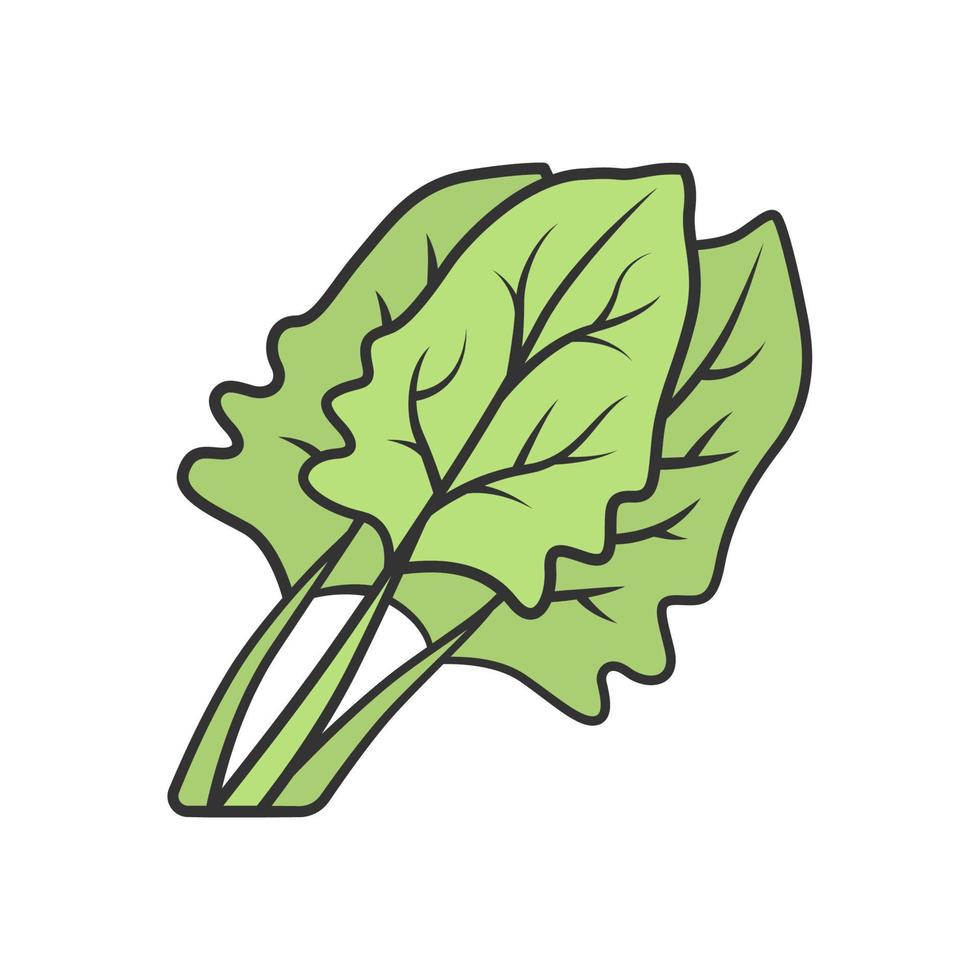 Spinach color icon. Salad ingredient. Agriculture plant. Leaves. Vegetable farm. Organic food. Vegan and vegetarian food. Healthy nutrition. Vitamin. Isolated vector illustration